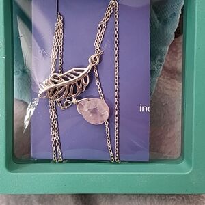 Elegant Silver 925 Leaf Pendant Rose Quartz Necklace